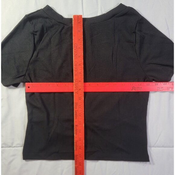 White Birch Womens Large Soft Black Cross Hem Crop Top Front Twist New in Bag - Picture 5 of 7